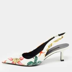 Versace Cream Patent Leather Medusa Slingback Pumps Size 40