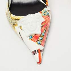 Versace Cream Patent Leather Medusa Slingback Pumps Size 40