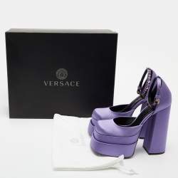 Versace Purple Satin Medusa Aevitas Double Platform Pumps Size 38