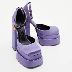 Versace Purple Satin Medusa Aevitas Double Platform Pumps Size 38
