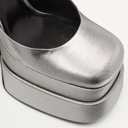 Versace Silver Leather Medusa Aevitas Double Platform Pumps Size 39