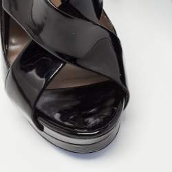 Pre Owned Versace Black Patent Leather Open Toe Platform Pumps Size 38.5