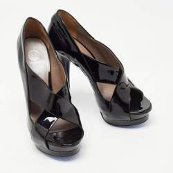 Pre Owned Versace Black Patent Leather Open Toe Platform Pumps Size 38.5