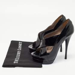 Pre Owned Versace Black Patent Leather Open Toe Platform Pumps Size 38.5