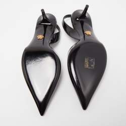 Pre Owned Versace Black Patent Leather Safety Pin Medusa Slingback Pumps Size 36