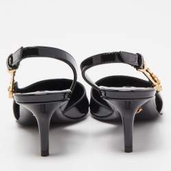 Pre Owned Versace Black Patent Leather Safety Pin Medusa Slingback Pumps Size 36