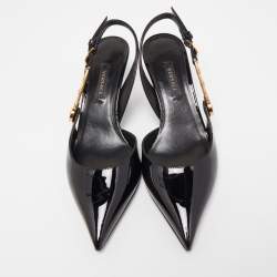 Pre Owned Versace Black Patent Leather Safety Pin Medusa Slingback Pumps Size 36