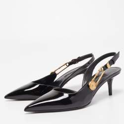 Pre Owned Versace Black Patent Leather Safety Pin Medusa Slingback Pumps Size 36