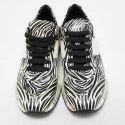 مملوكة مسبقًا Versace White/Black Zebra Print Leather and Fabric Achilles Sneakers Size 37.5