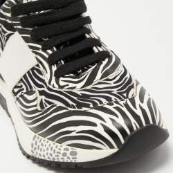 مملوكة مسبقًا Versace White/Black Zebra Print Leather and Fabric Achilles Sneakers Size 37.5