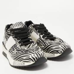 مملوكة مسبقًا Versace White/Black Zebra Print Leather and Fabric Achilles Sneakers Size 37.5