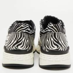 مملوكة مسبقًا Versace White/Black Zebra Print Leather and Fabric Achilles Sneakers Size 37.5