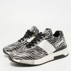 مملوكة مسبقًا Versace White/Black Zebra Print Leather and Fabric Achilles Sneakers Size 37.5