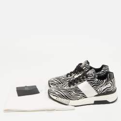 مملوكة مسبقًا Versace White/Black Zebra Print Leather and Fabric Achilles Sneakers Size 37.5