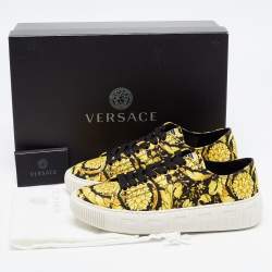 Versace Yellow/Black Canvas Greca Barocco Low Top Sneakers Size 39.5