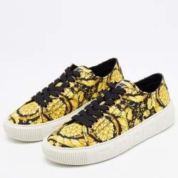 Versace Yellow/Black Canvas Greca Barocco Low Top Sneakers Size 39.5