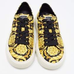 Versace Yellow/Black Canvas Greca Barocco Low Top Sneakers Size 39.5