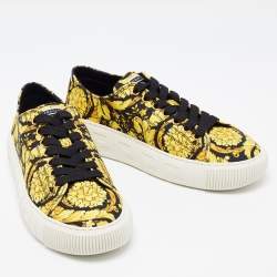 Versace Yellow/Black Canvas Greca Barocco Low Top Sneakers Size 39.5