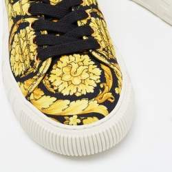 Versace Yellow/Black Canvas Greca Barocco Low Top Sneakers Size 39.5