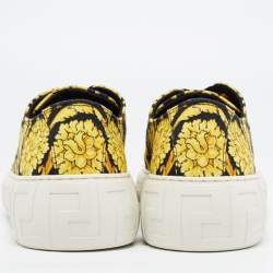 Versace Yellow/Black Canvas Greca Barocco Low Top Sneakers Size 39.5