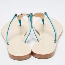 Pre Owned Versace Blue Patent Leather Medusa Thong Flats Sandals Size 38