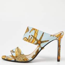 Versace Multicolor Flower Print Canvas Slide Sandals Size 39