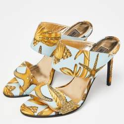 Versace Multicolor Flower Print Canvas Slide Sandals Size 39