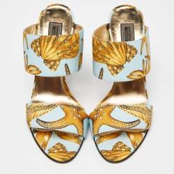 Versace Multicolor Flower Print Canvas Slide Sandals Size 39