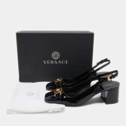 Versace Black Patent Leather Slingback Pumps Size 38