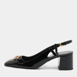 Versace Black Patent Leather Slingback Pumps Size 38