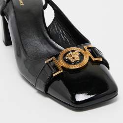 Versace Black Patent Leather Slingback Pumps Size 38