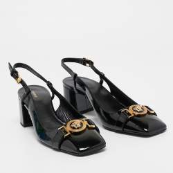 Versace Black Patent Leather Slingback Pumps Size 38