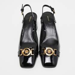 Versace Black Patent Leather Slingback Pumps Size 38