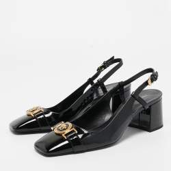 Versace Black Patent Leather Slingback Pumps Size 38