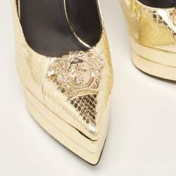 Versace Gold Embossed Python Medusa Double Platform Pumps Size 39.5