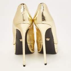 Versace Gold Embossed Python Medusa Double Platform Pumps Size 39.5
