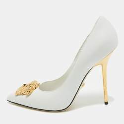 Versace White Leather Medusa Pointed Toe Pumps Size 40.5