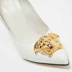 Versace White Leather Medusa Pointed Toe Pumps Size 40.5