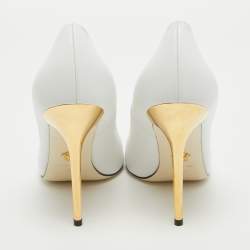 Versace White Leather Medusa Pointed Toe Pumps Size 40.5