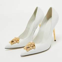 Versace White Leather Medusa Pointed Toe Pumps Size 40.5