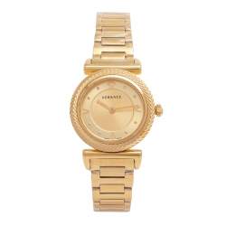 Versace Yellow Gold Tone Stainless Steel V-Motif VERE00618 Women's Wristwatch 35 mm