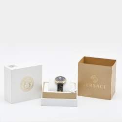 Versace Black Gold Plated Stainless Steel Leather V Circle VE8101022 Men's Wristwatch 38 mm