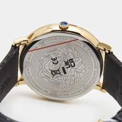Versace Black Gold Plated Stainless Steel Leather V Circle VE8101022 Men's Wristwatch 38 mm