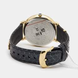 Versace Black Gold Plated Stainless Steel Leather V Circle VE8101022 Men's Wristwatch 38 mm