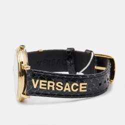 Versace Black Gold Plated Stainless Steel Leather V Circle VE8101022 Men's Wristwatch 38 mm