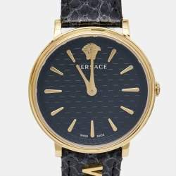 Versace Black Gold Plated Stainless Steel Leather V Circle VE8101022 Men's Wristwatch 38 mm