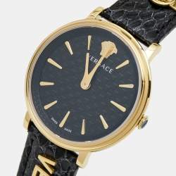 Versace Black Gold Plated Stainless Steel Leather V Circle VE8101022 Men's Wristwatch 38 mm