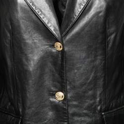 Pre Owned Versace Signature Black Leather Single Breasted Blazer L
