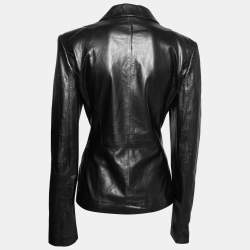 Pre Owned Versace Signature Black Leather Single Breasted Blazer L