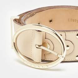 Versace Beige Leather Studded Oval Buckle Belt 90CM